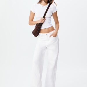 Stradivarius Βασική Μπλούζα Slim Fit Λευκό L