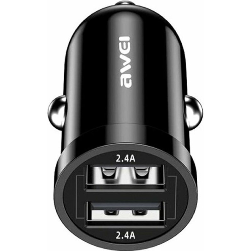 Awei Φορτιστής Αυτοκινήτου Μαύρος C-826 Συνολικής Έντασης 2.4A Γρήγορης Φόρτισης με Θύρες: 2xUSB