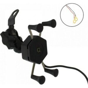 Βάση Κινητού Μοτοσυκλέτας με Κλιπ για το Τιμόνι και Θύρα USB για Φόρτιση