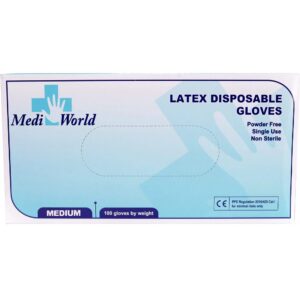 Medi World Poweder Free Latex Disposable Gloves Γάντια Latex Χωρίς Πούδρα Μίας Χρήσης, μη Αποστειρωμένα 100 Τεμάχια - Medium