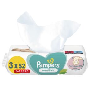 Pampers Sensitive Baby Wipes Μωρομάντηλα Ιδανικά για την Ευαίσθητη Επιδερμίδα 156 Τεμάχια (3x52 Τεμάχια)