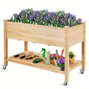 GIANTEX Raised Garden Bed με Ρόδες και Ράφι, Έκπτωση 68%