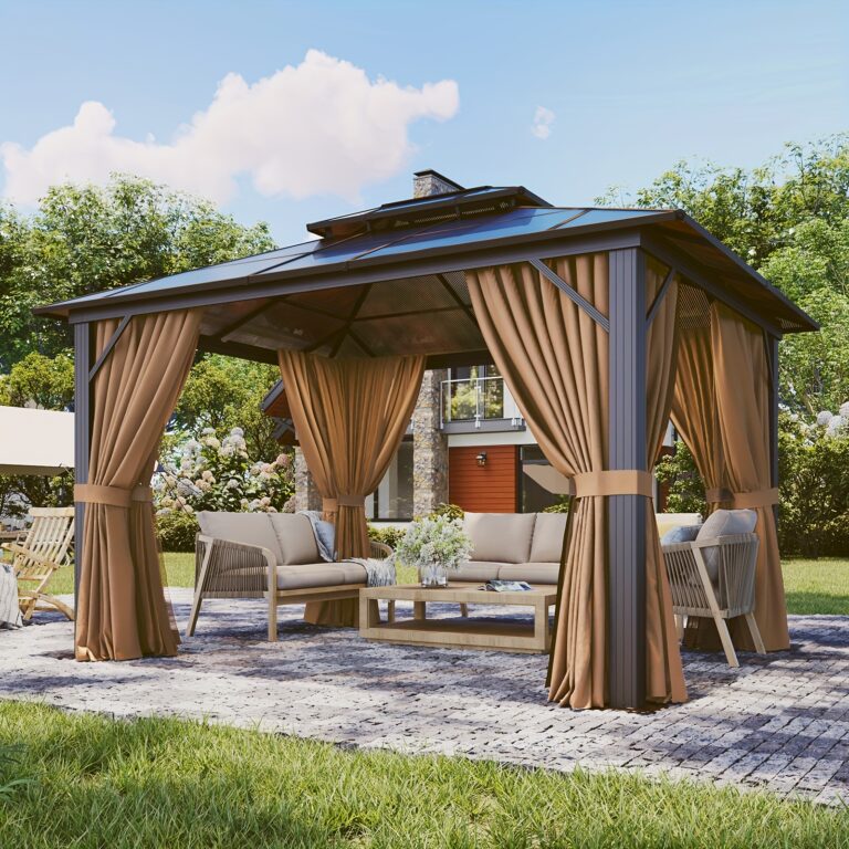 Gazebo TEMU 20’x13′ με διπλή οροφή, κουρτίνες & δικτυωτό, -70%