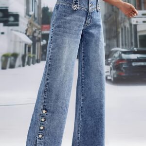 Temu Γυναικείο Casual Παντελόνι Τζιν με Κουμπιά, 35% Έκπτωση
