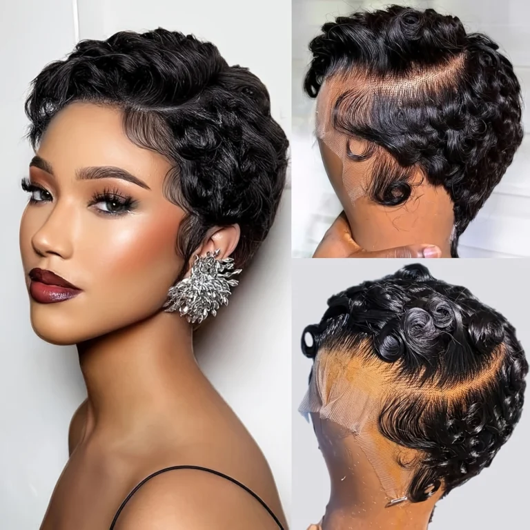 TEMU Curly Wavy 13×4 Lace Front Cut Wigs Real Human Hair Body Wave Short Wig, 13×4 Hd Lace Frontal Wig Pre Elegant Loose Deep Curly Wave Cut Finger Wavy Mommy Wigs – $16,44 | Temu
