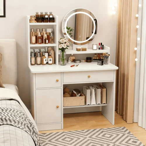 Vanity Desk With Mirror Multifunction Modern Lighted Mirror Makeup Vanity Table With 2 Drawers For Bedroom – $68,16 | Temu