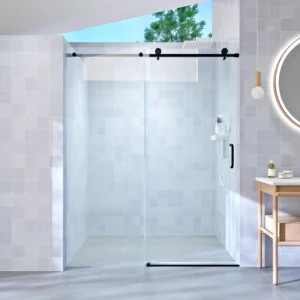 TEMU 57-60″ W X 76″ H Semi-frameless Bypass Shower Door | Double Sliding, 1/4″ Tempered Glass For Walk-in Shower | Matte Black Finish – $270,26 | Temu