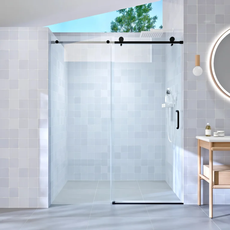 TEMU 57-60″ W X 76″ H Semi-frameless Bypass Shower Door | Double Sliding, 1/4″ Tempered Glass For Walk-in Shower | Matte Black Finish – $270,26 | Temu