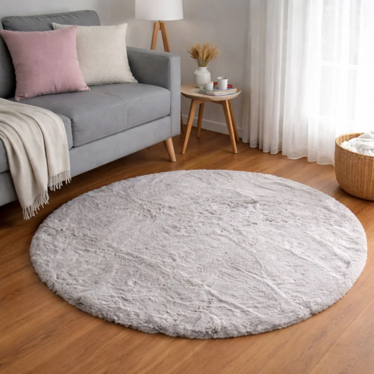 Στρογγυλό Xαλί Γούνινο (Φ100) Ravelia Fluffy Light Grey – 17,59 € | spitishop.gr